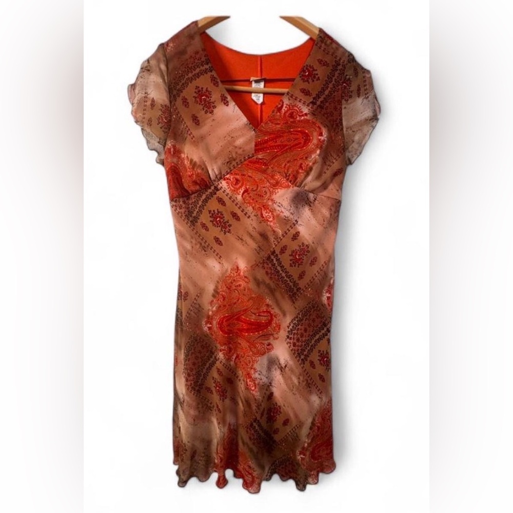 American Vintage Silky red Paisley Wrap Dress estimated size M see measurements